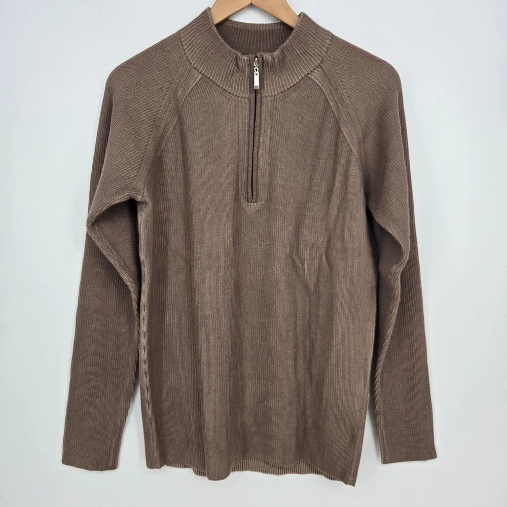 NWT Luchiano Visconti Mens S Taupe Brown Knit Sweater 1/4 Zip Quiet Luxury